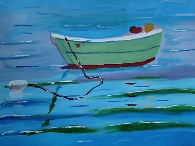 Colorful Dingy Cape Cod Chunky Paint Ocean 11x14 Acrylic Canvas Original • $29.99