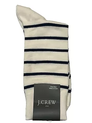 NWT J CREW Socks One Size Ivory Cream Blue Stripes #40 • $14.75