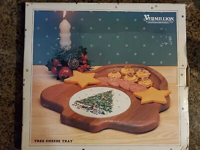 Vintage Vermillion Solid Oak Cheese Tray Item 882 Family Christmas - Tree Shaped • $27