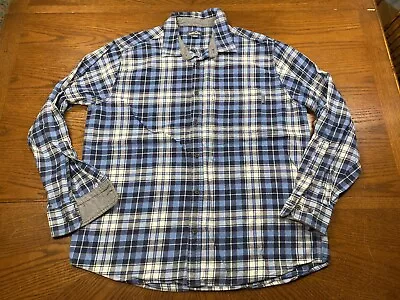Eddie Bauer Button Up Flannel Shirt 2XL XXL Blue Plaid Thick Cotton Outdoors  • $17