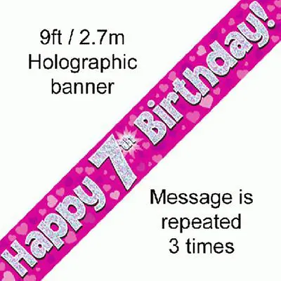 Girls Happy 7th Birthday Party Foil Banner 7 Today Decoration Pink Banners • £2.99
