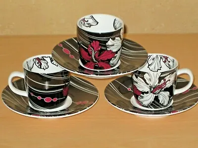 LAURENCE LLEWELYN-BOWEN Cappuccino Set  ANNOUSHKA  3 X Cup Saucers Black Purple  • £9.95