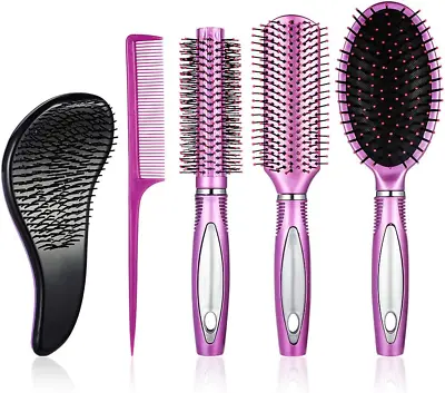 5 Pieces Hair Brush Set Detangling Brush Paddle Brush Round Hair Brush Tail Comb • £13.89