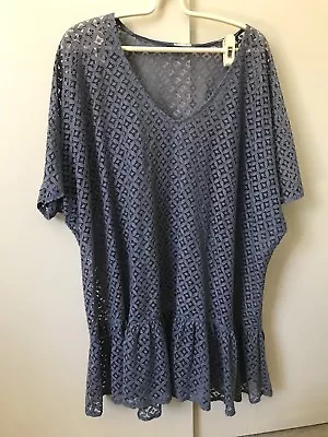 Oysho Crotchet See Though Dress SiZe M  10–12 Greyish Blue Ruffles • $9.99