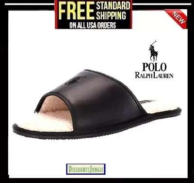 Polo Ralph Lauren Men's Antero Black Leather Slippers SIZE- 8 9 11 12 13 • $38.95