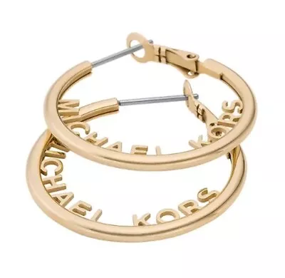 MICHAEL KORS Gold Tone Hoops Earrings Script Medium Michael Kors Earrings 1.25” • $39.95