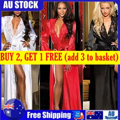 $14.53 • Buy Womens Silk Satin Lace Robe Dressing Gown Bridesmaid Bathrobe Kimono Sleepwear