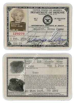 Marilyn Monroe Drivers License ID 1954 Signed Goverment ID Badge Card Print 40C • $12.97