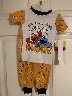 Sesame Street Infant Boys Orange Elmo & Cookie Monster Halloween Pajamas 18M • $14.99
