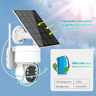 Wireless Solar Battery Powered Wifi Outdoor Pan/Tilt Home Security Camera System • $43.91