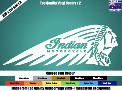 IMDIAN MOTORCYCLE DECALS STICKERS X 2 - MOTOR BIKE CHOPPER - CHOOSE YOUR COLOUR • $14.95