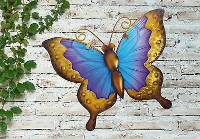 £1.20 • Buy Creekwood Colourful Blue & Purple Butterfly Metal Glass Garden Wall Art
