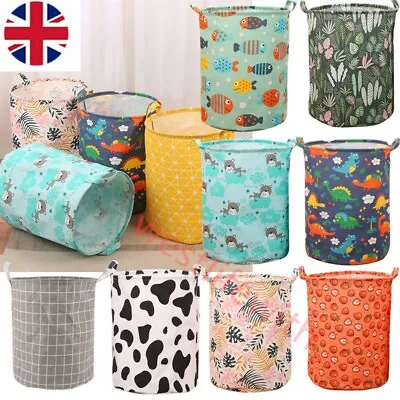 Canvas Laundry Basket Washing Dirty Clothes Toy Hamper Bin Storage Bag Folding • £7.29