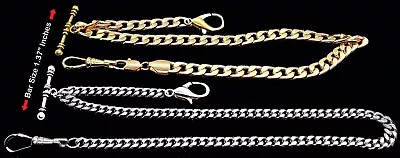 Set Of  Two Gold Plated And Stainless Steel Pocket Watch Chains. • $23.50