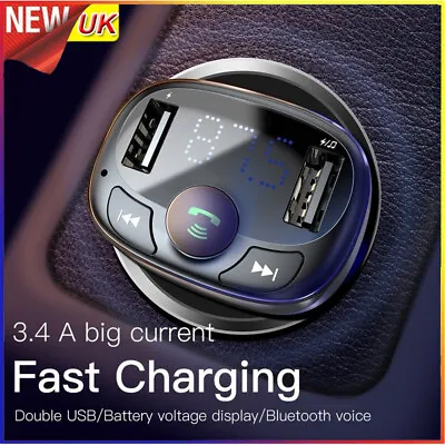 Baseus 2 USB Charger Bluetooth 4.2 Wireless Car FM Transmitter Kit MP3 Player • £13.98