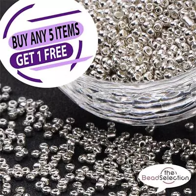 50g Metallic Silver Glass Seed Beads 11/0- 2mm 8/0 3mm 6/0 4mm Jewellery Making  • £2.99