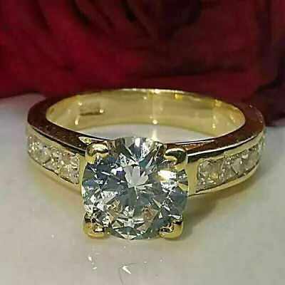 3Ct Round Cut Diamond Lab-Created Engagement Wedding Ring 14k Yellow Gold Plated • $107.99