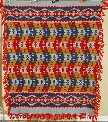 GORGEOUS Vintage 40s Beacon Camp Blanket ~GREAT COLORS & ZIGZAG INDIAN DESIGN!  • $695