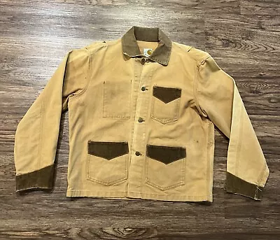 Vintage Carhartt Brown Canvas Chore Jacket Button Up Pockets Size 44 • $79.99