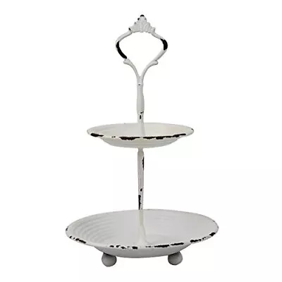 Stonebriar Small 2 Tier Worn White Metal Tray Rustic Farmhouse Decor Tiered Jewe • $10.61