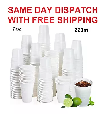 White Plastic Reusable Drinking Cups 7oz (220ml) For Parties Catering Supply • £5.45