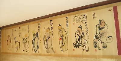 Old Chinese Long Scroll Painting  Wise Men By Qi Baishi 齐白石 • $168