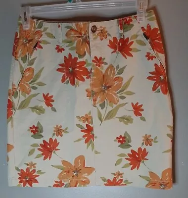 Eddie Bauer Sz 6 Floral Printed Khaki Skirt Stretch Above Knee Multicolor • $20