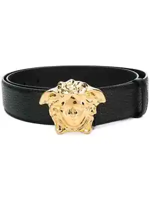 Versace Medusa Gold Buckle Black Leather Belt • $694.30