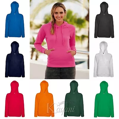 Women Hoodies Fruit Of The Loom Lady Fit Pullover Top Plain Hooded Sweat Hoodie • £14.99