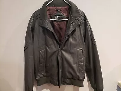 Members Only VTG 80s Leather Men 42 Bomber Jacket Coat Dark Gray  • $39.99