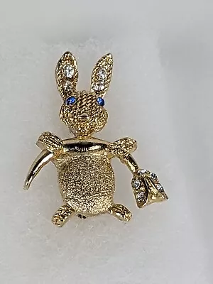 Vintage Signed M Jent Goldtone & Rhinestone Rabbit Pin • $9