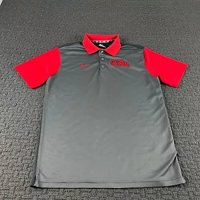 Ole Miss Rebels Nike Shirt Mens Medium Gray Red Polo Dri-Fit Performance NCAA • $14.98