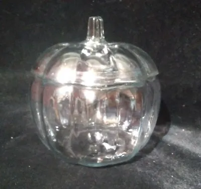 ANCHOR HOCKING Glass Halloween Pumpkin Jar W/ Lid Scalloped Vintage 7.5 H   • $17.86