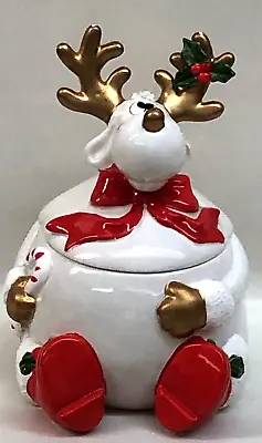 1987 Omnibus Fitz & Floyd Reindeer Christmas Holiday Cookie Jar Lid Japan 9-1/2  • $22.50