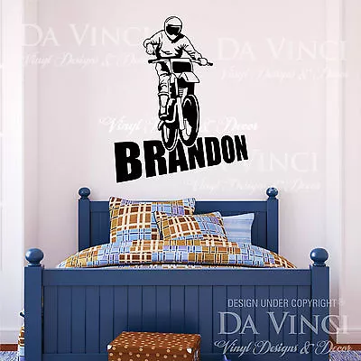 Motocross Motorcycle Racing Bike Wall Room Custom Name Vinyl Wall Decal Sticker • $42.99