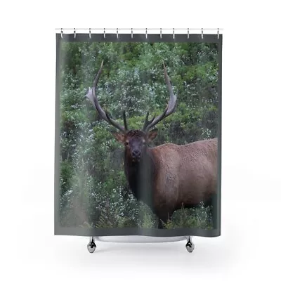 Elk Bull Antlers Original Custom Bathroom Decor Shower Curtain 71  W 74  H • $55