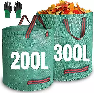 Garden Waste Bags Heavy Duty 200 300 Litre 2 Pack Reusable Sacks 1 Pair Gloves • £22.52