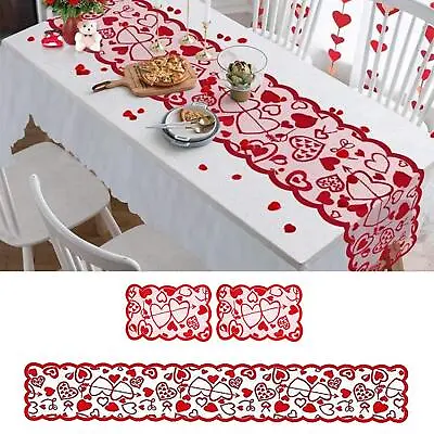 Love Table Runner Red Heart Print Decorations Table Cloth Placemat Valentines • £7.02