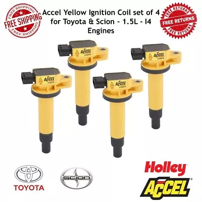 ACCEL Yellow Ignition Coil Set Of 4 For Toyota & Scion - 1.5L - I4 Engines • $542.76