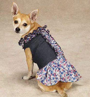 Zack & Zoey Floral Denim Dog Dress Pet Dresses Blue  XXS - M • $13.99