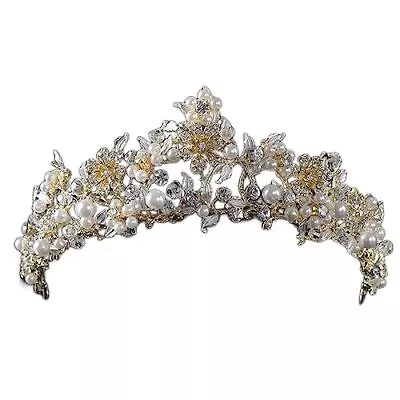 Vintage Gold Flower Bead Bridal Wedding Crown Headband Women Crystal Tiara He... • $35.60