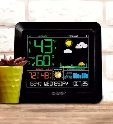LaCrosse Technology S84107 Color Weather Forecast Station W Moon Phase Black New • $34.71