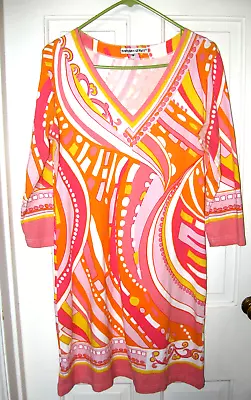 Barbara Gerwit Dress Womens SZ M 3/4 Sleeve Beach Ocean Print Cotton Jersey VGC • $22.63