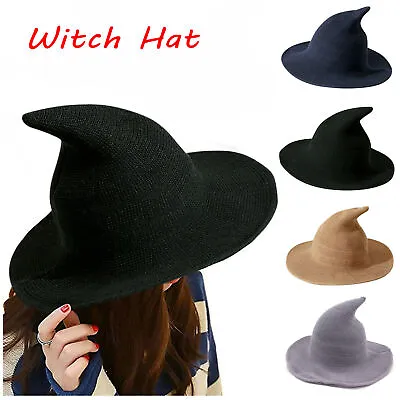 £3.95 • Buy Womens Halloween Witch Hat Modern Cosplay Costume Party Wide Brim Knitted Hat UK