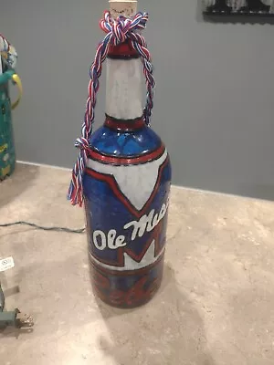 Ole Miss Rebels Hand Painted Wine Bottle Looks Like Stained Glass • $30