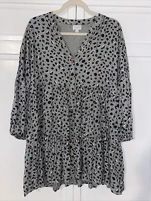 Green Pink Mud Pie Cheetah Print Long Tiered Shirt Dress • $14.99