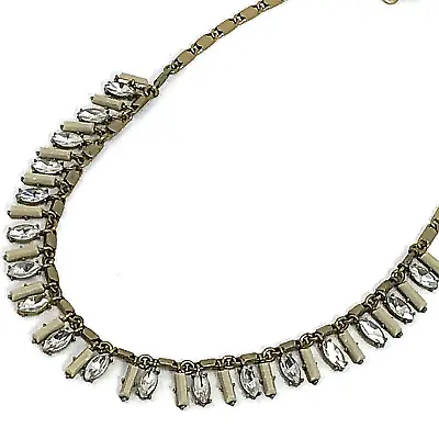 J CREW Necklace Gold-Tone Ivory Crystal Rhinestone Multi Pendant Frontal Signed • $7.99