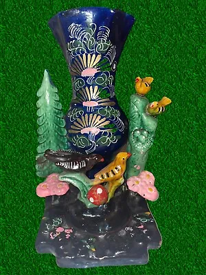 Unusual Hand Painted Glazed Ornamental Bird Decorative Vase Maiolica Style • £18.99