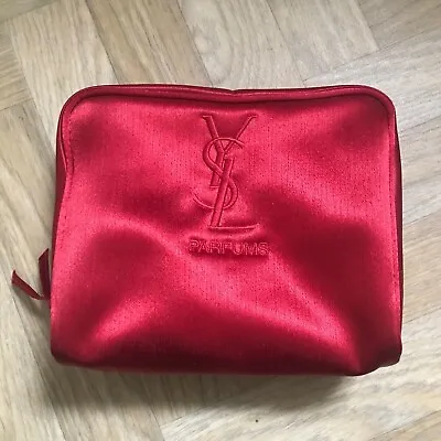 Yves Saint Laurent YSL Red Satin Cosmetic Bag Case. Lightly Used Great Condition • £20