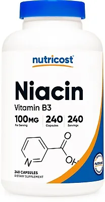 Nutricost Niacin (Vitamin B3) 100mg 240 Capsules - With Flushing • $12.95